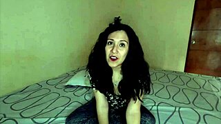 Latina milf student tries glowing dinosaur dildo