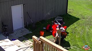 Watch Cleo mount that tractor and dildo for an intense outdoor orgasm!