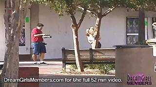 Two hot coeds with natural tits riding around florida town flashing their shaved pussies