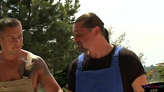 lady of house gets anal double penetration from workmen in threesome