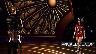 In Thor roleplay, Heimdall fucks Kimberly Kane's mouth.