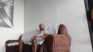 Horny brunette rides big black cock