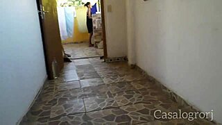 Intriguing Teen Stepdaughter Handles Chores with Plug in Tight Spot