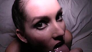 Goth girl chokes on cock for facial