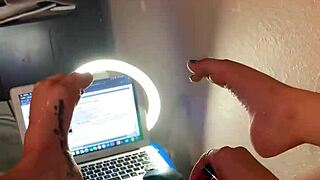 Watch Lilred squirt like a fountain and break her laptop on live webcam?