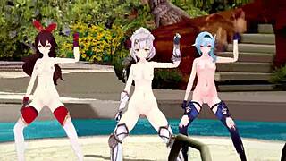 Genshin Impact Noelle Amber Eula in MMD Dance Show