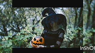 Naughty witch banging hard on Halloween night with amateurs