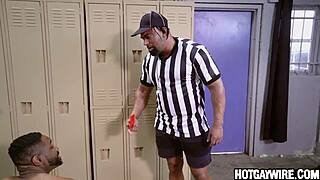 Overwhelming passion as black stud bends over for intense doggystyle fucking in the locker room