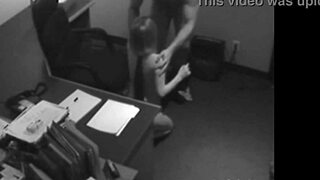 Blonde secretary assists boss at work with handjob