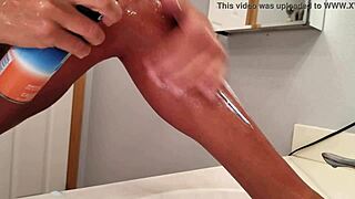 shaving and masturbating with smooth legs and shaved asshole