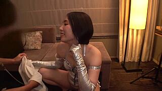 Rem-chan leads a wild hotel 3P with her pet in erotic cosplay action.