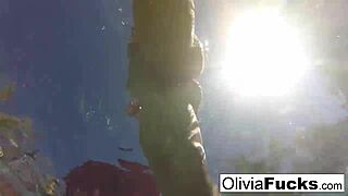 Olivia feels relaxed having summer fun in the pool.