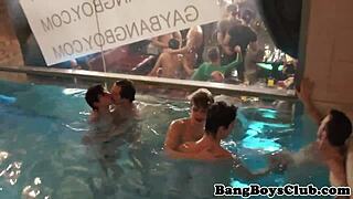 Buttfucked euro stripper loves sucking cock at the party pool