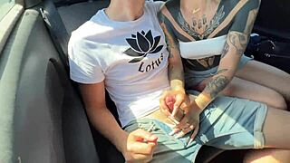 i woked up blonde girl for risky blowjob in the car