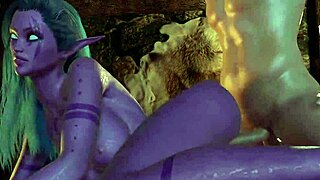 purple night elf in skyrim getting side anal on bed, what a parody 😏