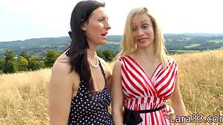 Strapon milf fingers busty babe in stockings