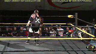 allie cherry bomb low blows blonde ass in wrestling