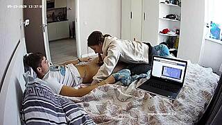 Amateur Brunette Euro Babe Mastering Sucking and Handjob Skills