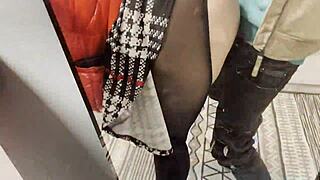 Loving that risky shop blowjob with spit and cum