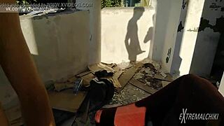 my straight friend helped me jerk off at this ruined building outdoors, it was wild