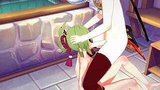 Hentai Genshin Impact dengan Kazuha dan Kuki Shinobu dalam seks anime Jepun hardcore