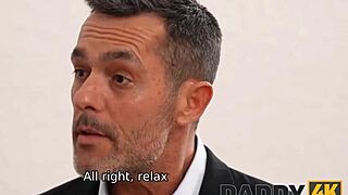 Making a deposit with hungarian girlfriend and father in law in old and young 18+ brunette cheating daddy shaved pussy scene