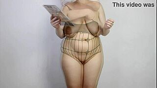 Trying on body stockings in lingerie.