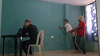 Stepmother gets wild with stepson while friend chills on computer 😏