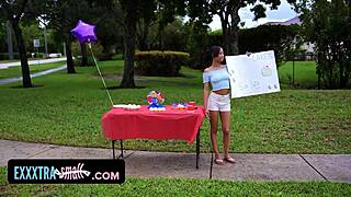 Tiny ebony babe trades cupcakes for college cash with a naughty twist