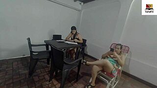 My lesbian whore neighbor seduces me to lick my ass part one