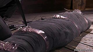 bent over babe gagged and fucked hard with dildo by master