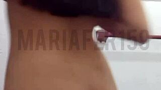 latina milf indulges in solo pleasure in friend's bathroom