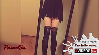 pretty girl in crossdressing attire practices self-care near the mirror.