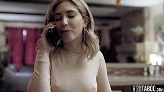 She's a teen pornstar getting roughly fucked from behind while on the phone, bent over in doggystyle.