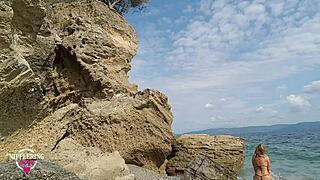 Nippleringlover Hot Mom in See-Through Fishnet Bikini at Nude Beach