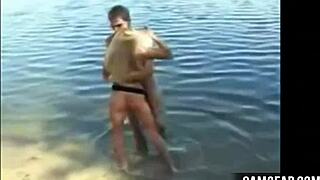 Caucasian couple fucks at the lake in free porn
