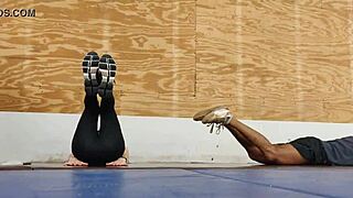 Asian Woman In Black Leggings At Gym