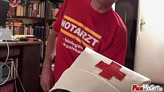 Nurse in latex gets fucked by two doctors