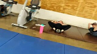 Asian Woman In Black Leggings At Gym