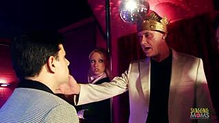 This naughty orgy features busty brunette milfs and sexy blondes in group sex!