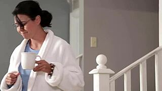 Amateur lesbian licks ginger's hairy pussy.