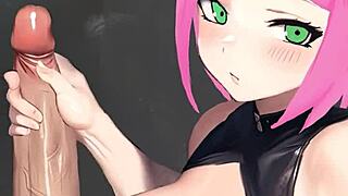 Sakura Gives Uncensored Handjob In Hentai.