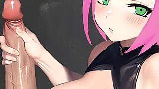 Sakura Gives Uncensored Handjob In Hentai.