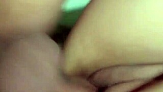 she rubs the dick on her pussy until he fucks her and cums.