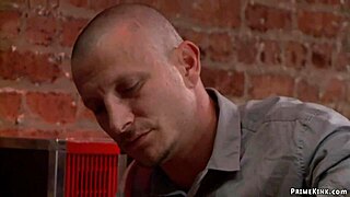 this blonde slave is tied up in the bar, whipped, and anal fucked while deepthroating