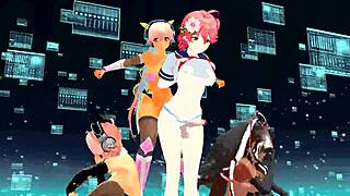Four girls sing and undress in mmd animation
