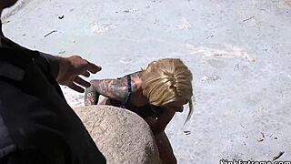 So this sex trafficker is banging this busty skinny blonde, and she's all tied up in bondage.