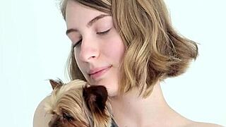 I love watching that hot naked blonde cuddle her puppy, bent over in doggystyle pose, feeling so emotional about her teen amateur moments.