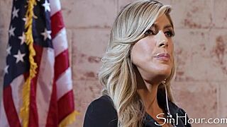 Female Bodyguard Licks Busty Governor Ellie Lilly Jamie Michelle in Office