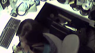 Ebony babe toying her pussy solo in the office